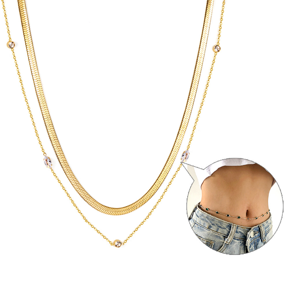 10pcs with diamond chain + matching chain double waist chain 75+73+25cm asonjewelry